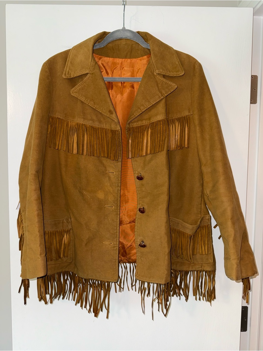 Vintage 70s Tan Suede Leather Fringe Jacket Western Boho Hippie